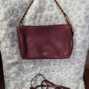 Coach Wine Leather Shoulder Bag with Chain Strap